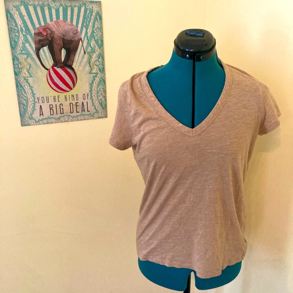 Basic warm toned tan v neck from banana republic. A closet staple for capsule!